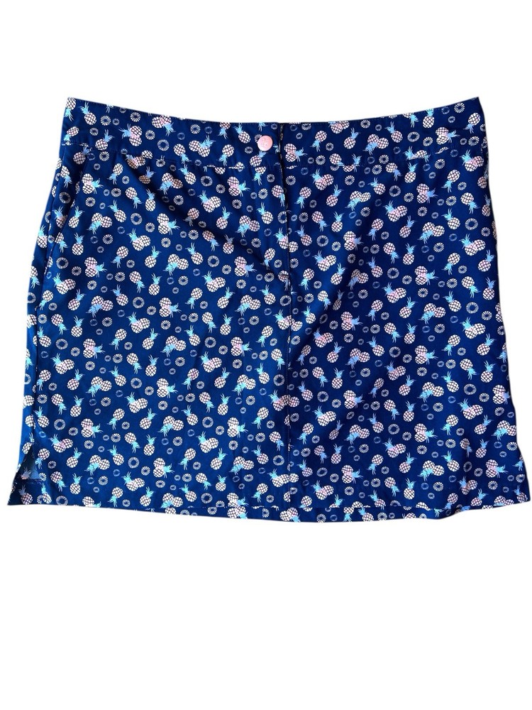 IZOD Women's Golf Tennis Skirt W/shorts & Pockets Navy With Pineapples. Size 12