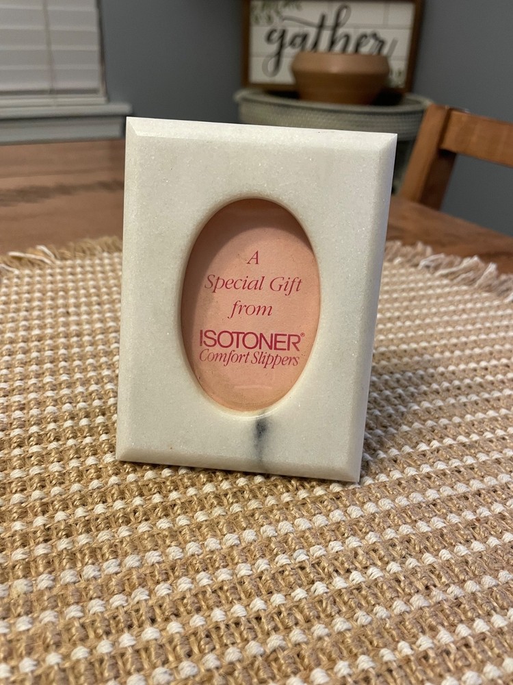 vintage marble picture frame, promotional item for isotoner slippers 2x3
