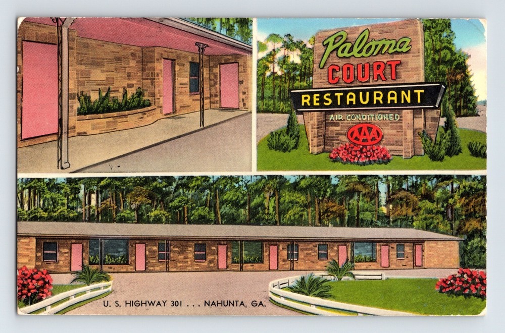 Postcard Georgia Nahunta GA Paloma Court Motel 1953 Posted Chrome