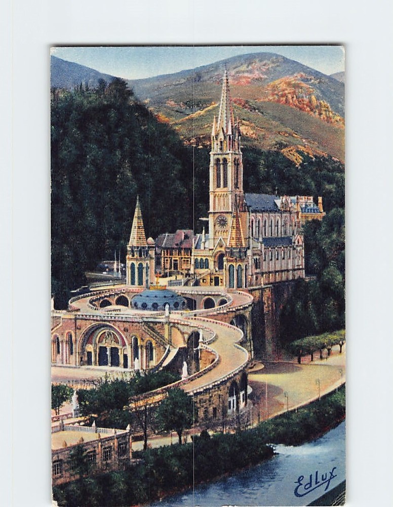 Postcard Rosary Basilica in Lourdes France