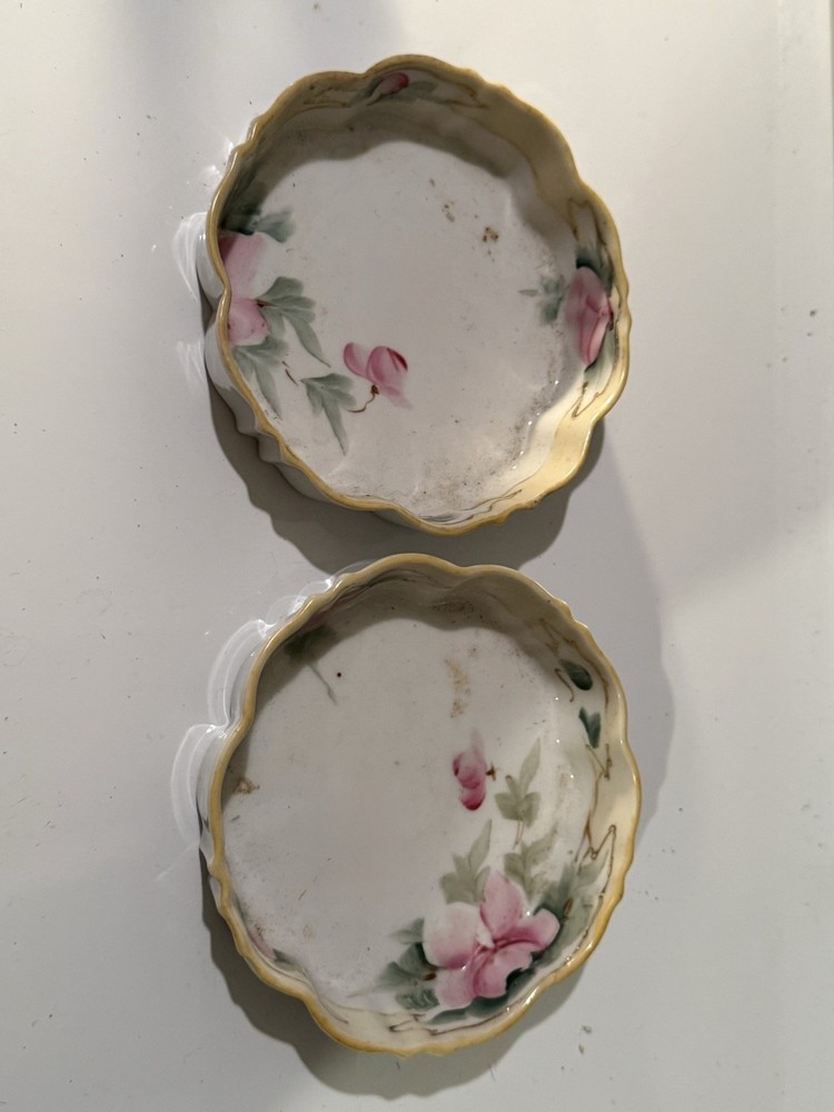 2 Vintage Nippon Hand Painted Pink Floral Candy Dish