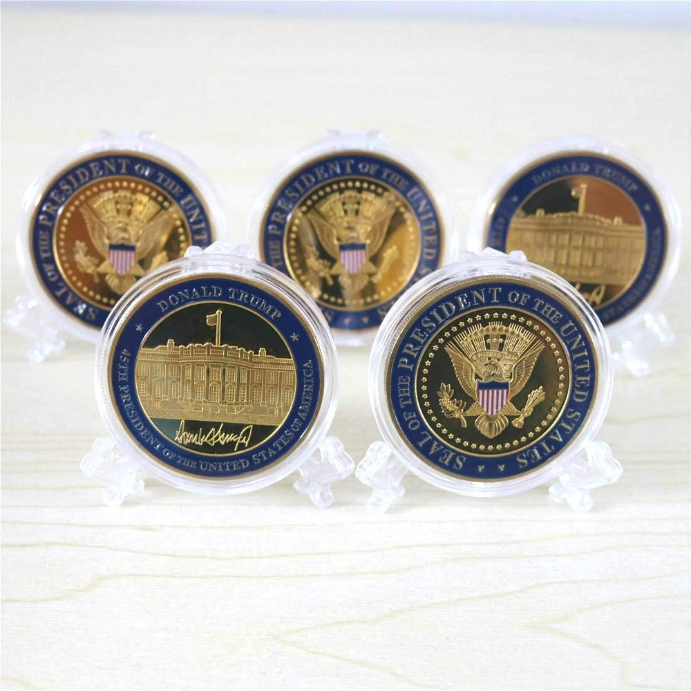 5 Pack Donald Trump Gold Plated Coin, Seal of the President Challenge Coins, Com