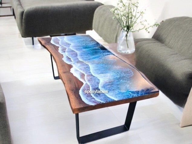 48x24 Ocean Wave Epoxy Resin Kitchen Bar Countertop Dining Table Decor
