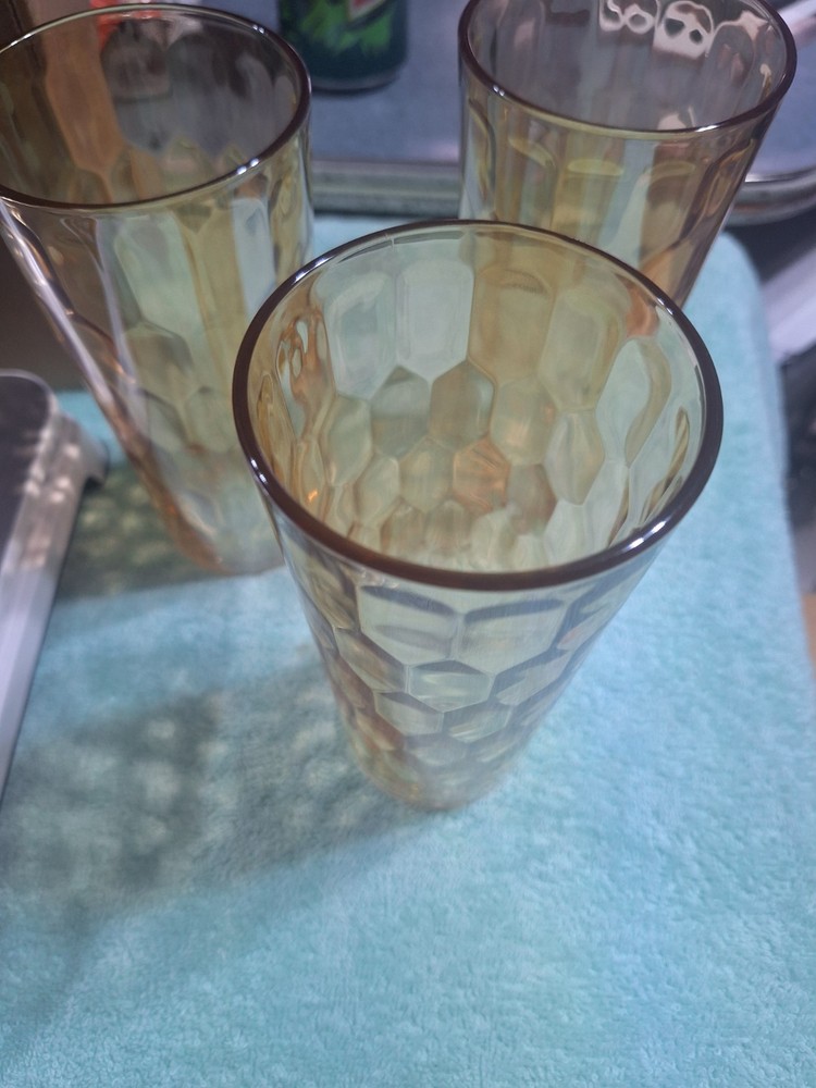 Vintage Jeannette Glass Hex Optic Iridescent Marigold Carnival 1 Glass