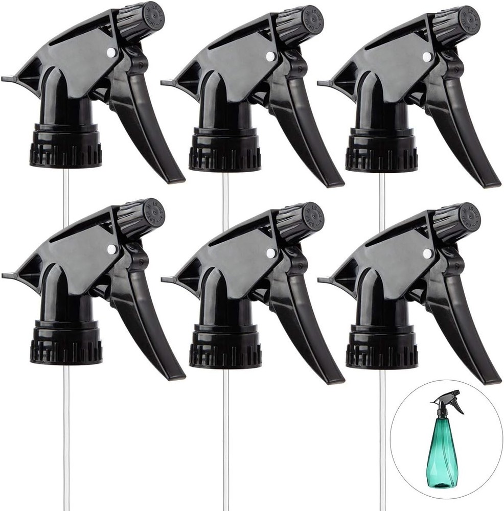 6pcs Heavy Duty Reusable Spray Bottle Nozzle Replacement for Mist & Black