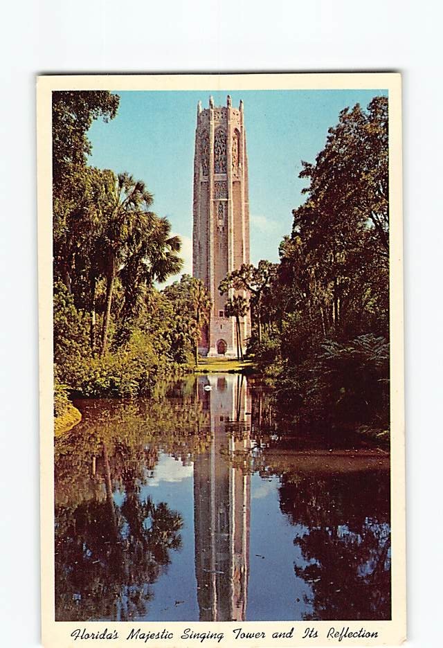 Postcard Floridas Majestic Singing Tower and Its Reflection Lake Wales FL USA