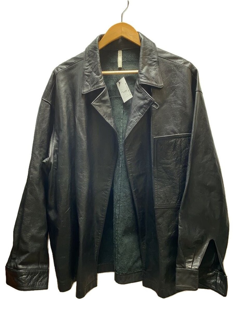 Men's Black Leather Shirt Jacket Blouson Stylish CCU Design