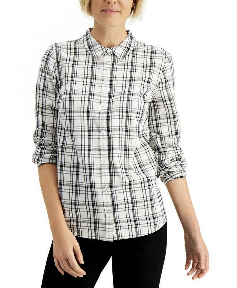 Tops For Women Size XS Black/White Plaid Button Down Shirt Charter Club