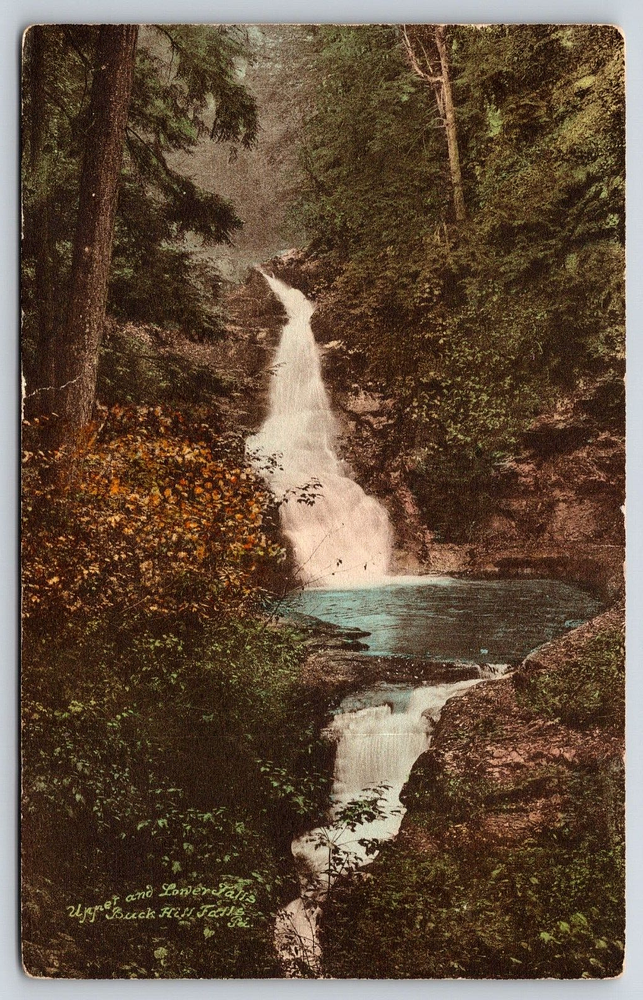 Buck Hill Falls Pennsylvania USA Waterfall Hand Colored Antique Vintage Postcard