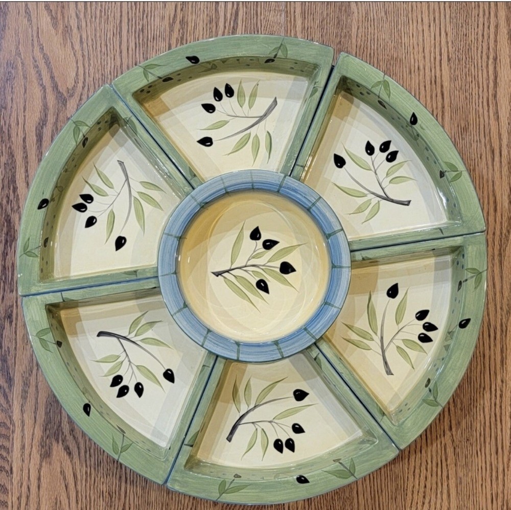 SIGNATURE 20.5” Wooden Lazy Susan Turntable Plus 7 Separate Serving Sections