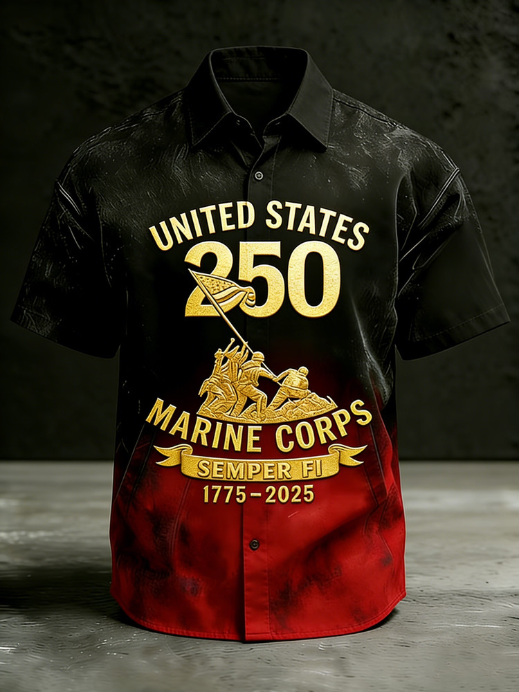 Semiquincentennial 250th Anniversary Marine Corps Chest Pocket Patriotic Shirt