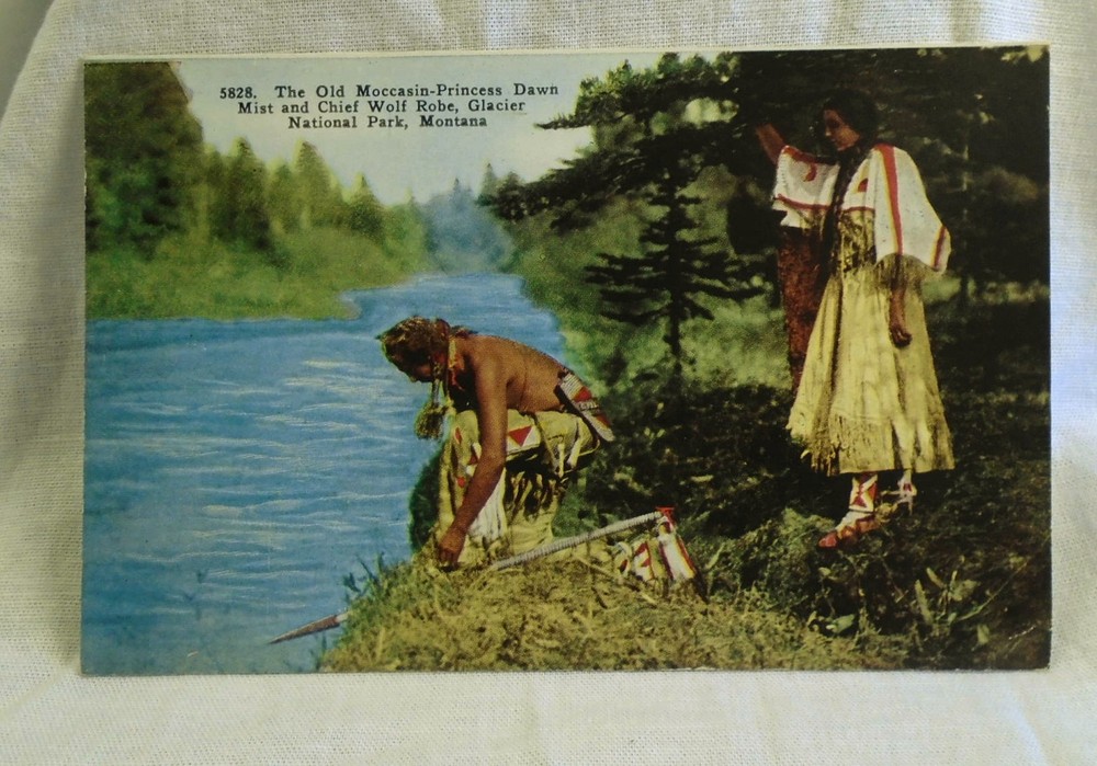 Dawn Mist & Chief Wolf Robe Montana Native American Indian Antique Postcard