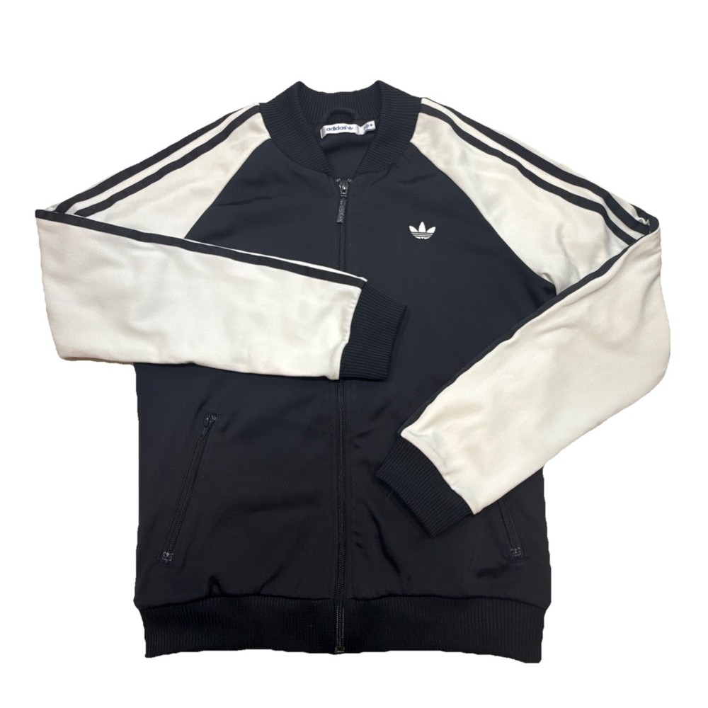 Adidas Originals Track Jacket Black White Stripe Trefoil Zip Women M