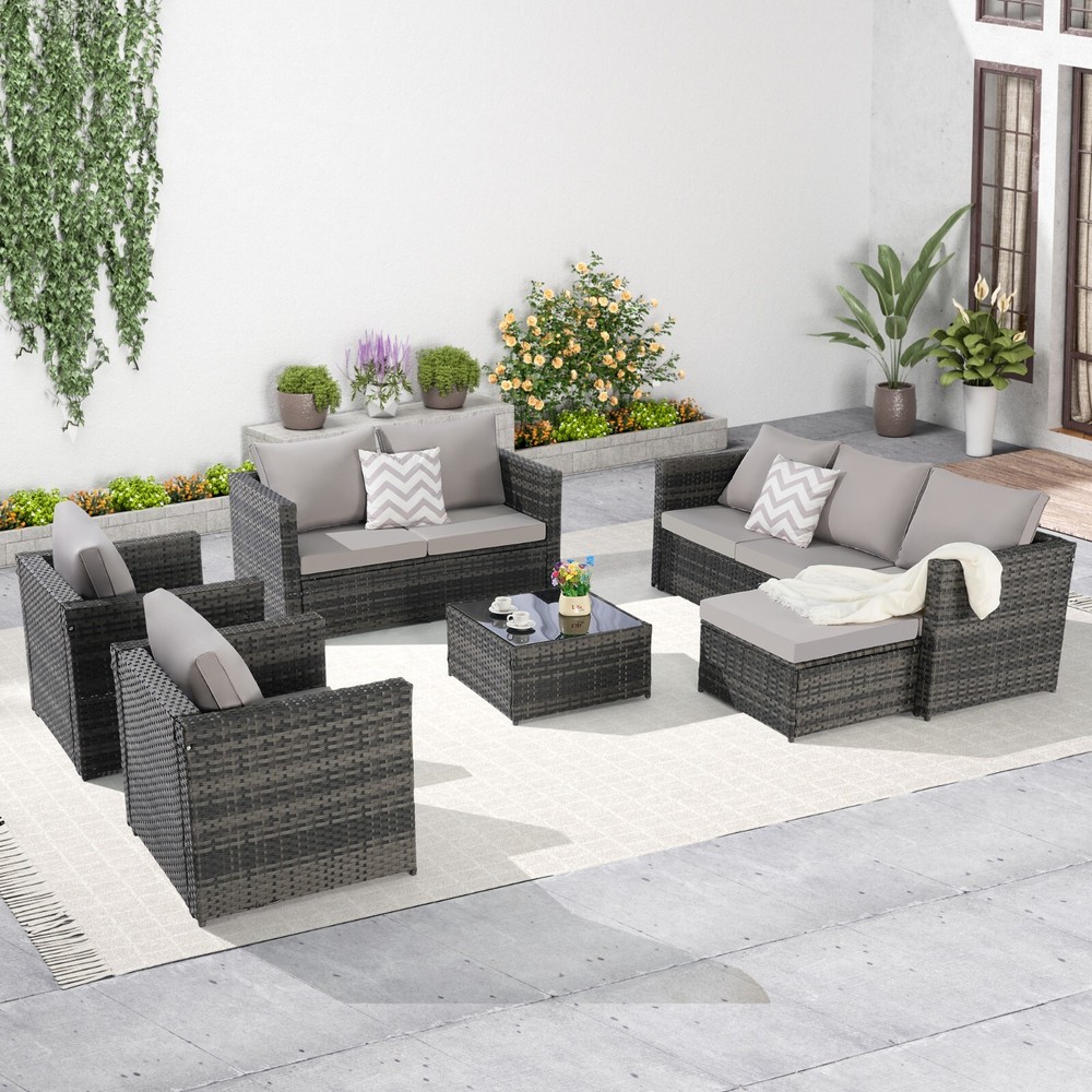 All Weather Outdoor Conversation Set Wicker Rattan Sofa Patio Sectional Sofa