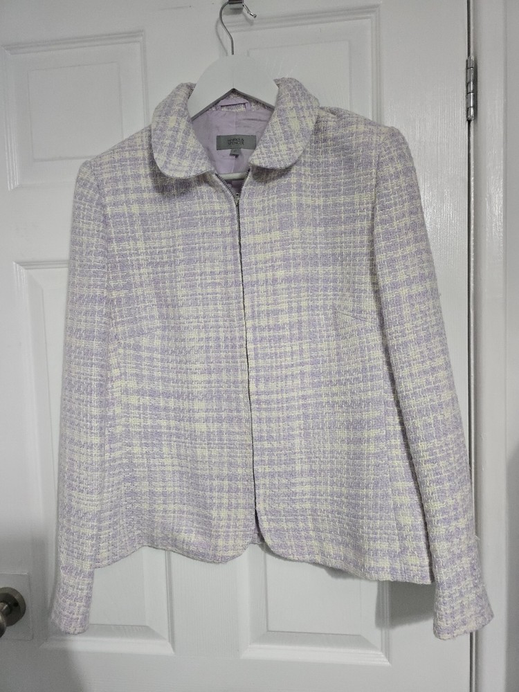 Marks And spencers Ladies Vintage Purple White Zip Up Jacket Size 14