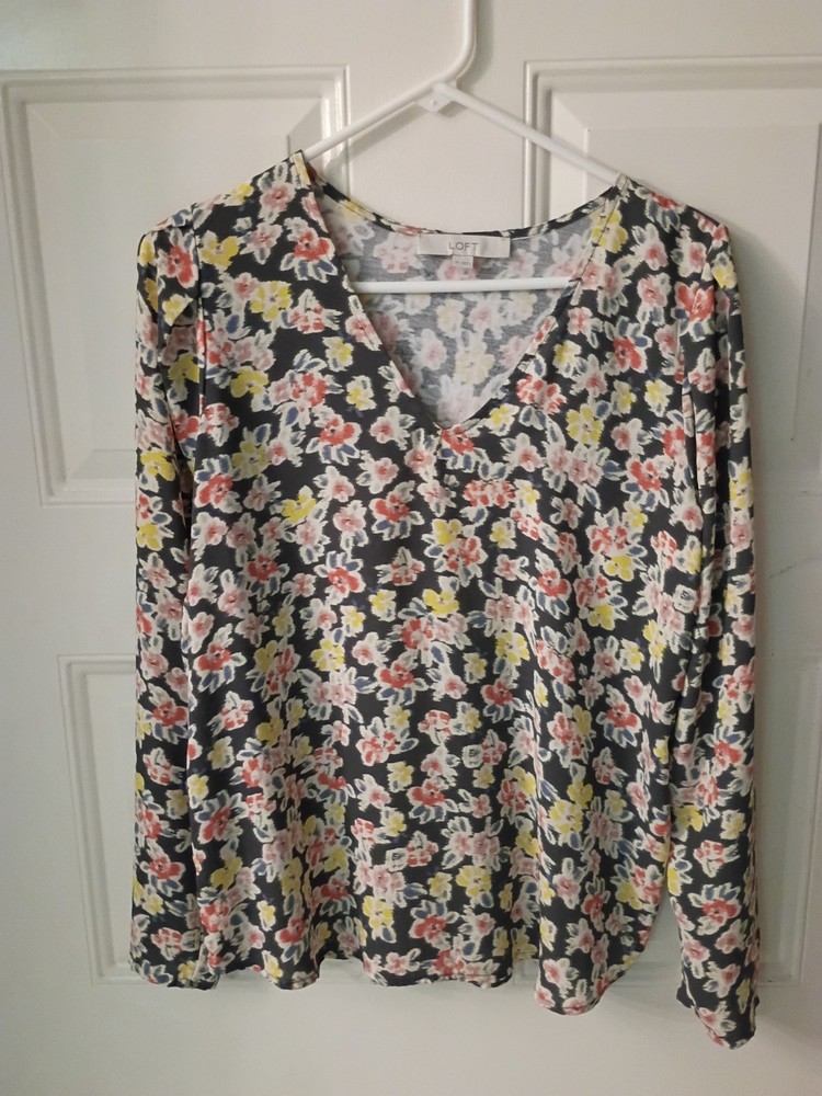 LOFT Women's Floral Print Long Sleeve Blouse Size M