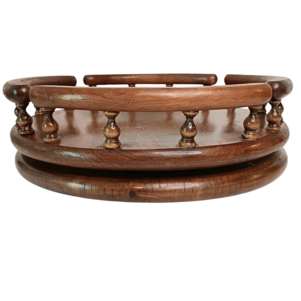 Amish Wooden Lazy Susan Turntable 12.5 Inch Kitchen Organizer Vintage Spindle Design