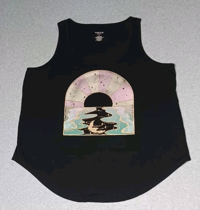 Torrid Active Tank Top Womens Size 2 Black Moon In Stream Galaxy Design...