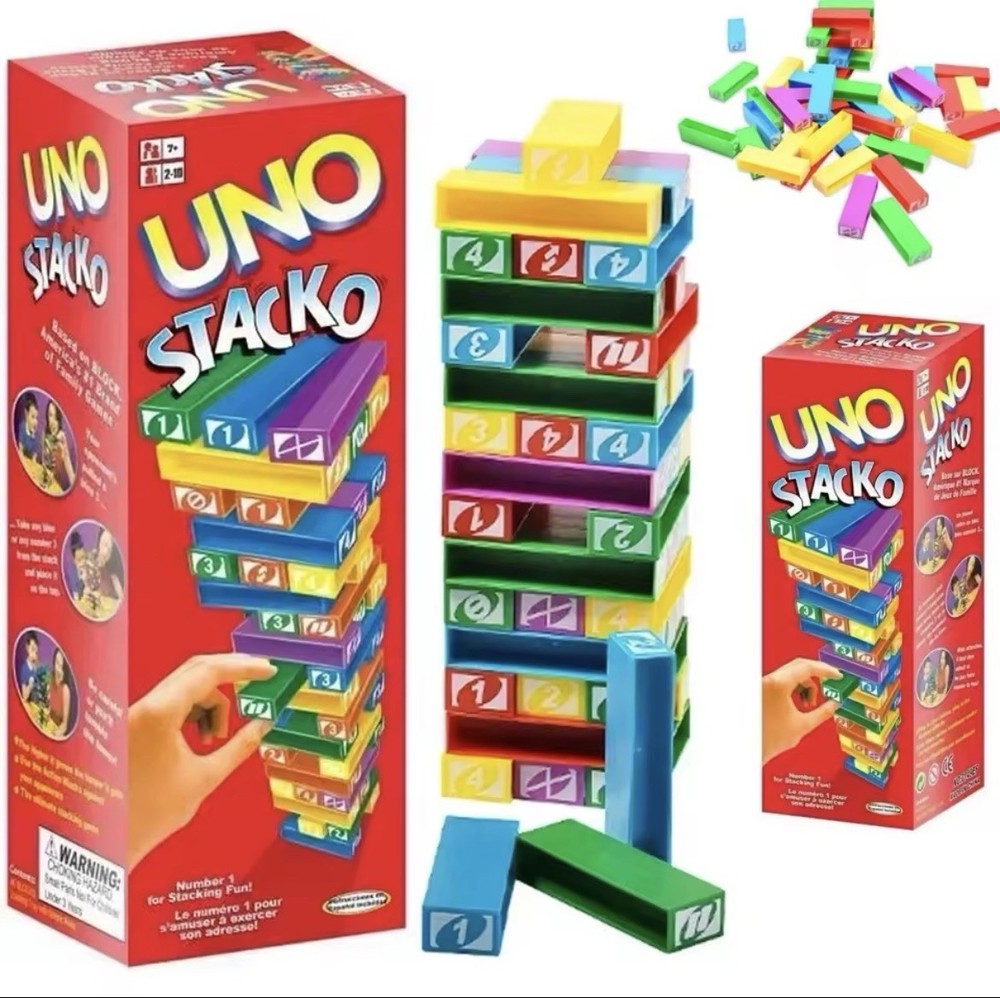 UNO Stacko Party Game Colored Stacking Blocks Balance Big