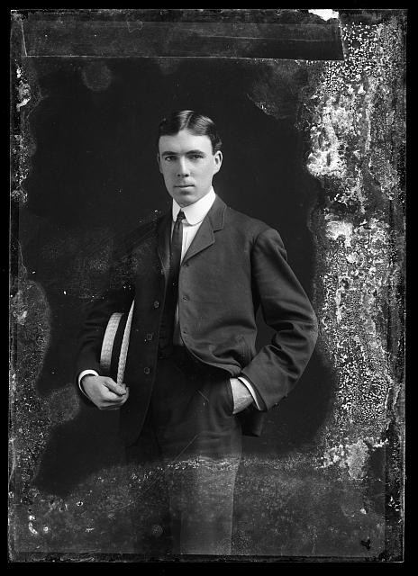 Photo:Unidentified Man in Suit Holding Straw Hat Portrait c1900