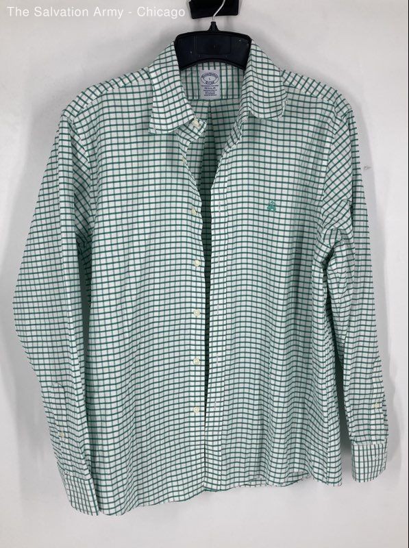 Brooks Brothers Mens Green White Check Long Sleeve Button-Up Shirt Size L