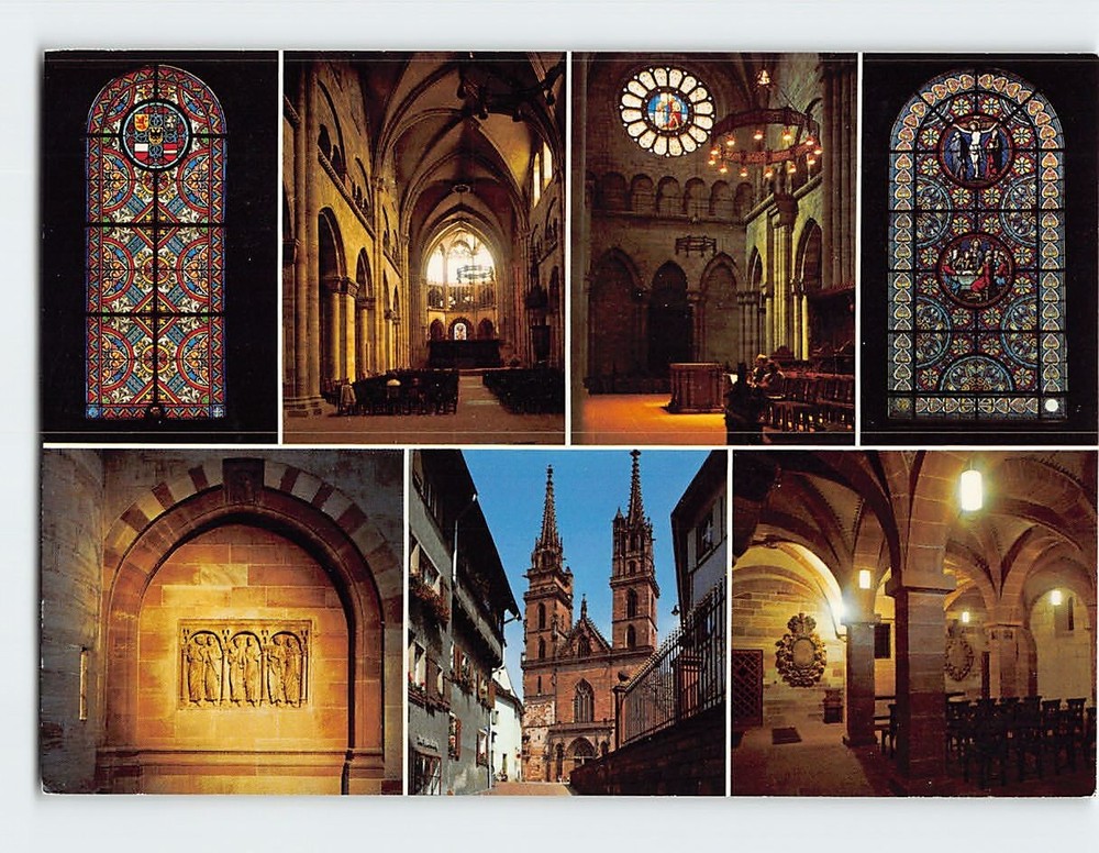 Postcard Interior Of The Cathedral Multiple View Basel Switzerland
