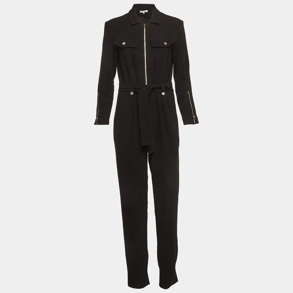 Maje Black Crepe Zip Front Jumpsuit M