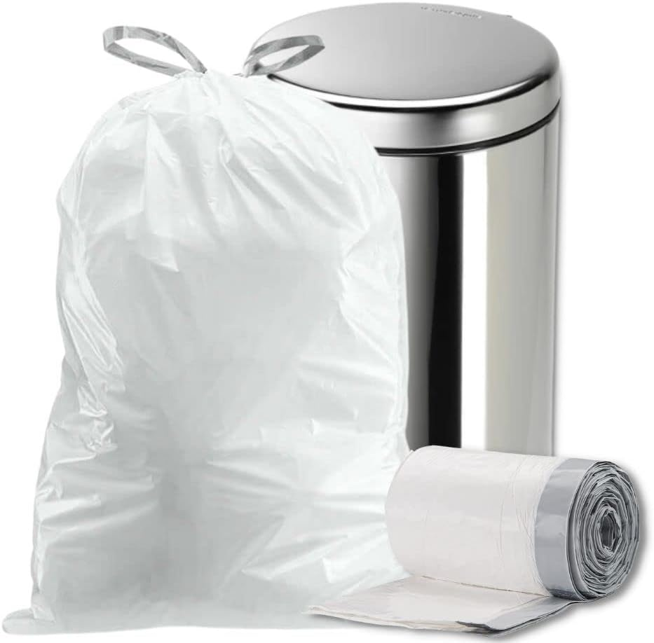 Bolsas de basura de 18 galones │ 2,0 mil │ Forros de botes de basura con cordón blanco │ 25,5''X28