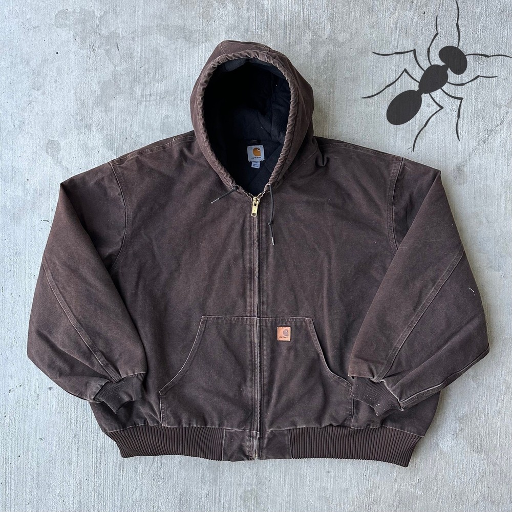 Vintage Y2K Carhartt J130 DKB brown hooded work wear jacket