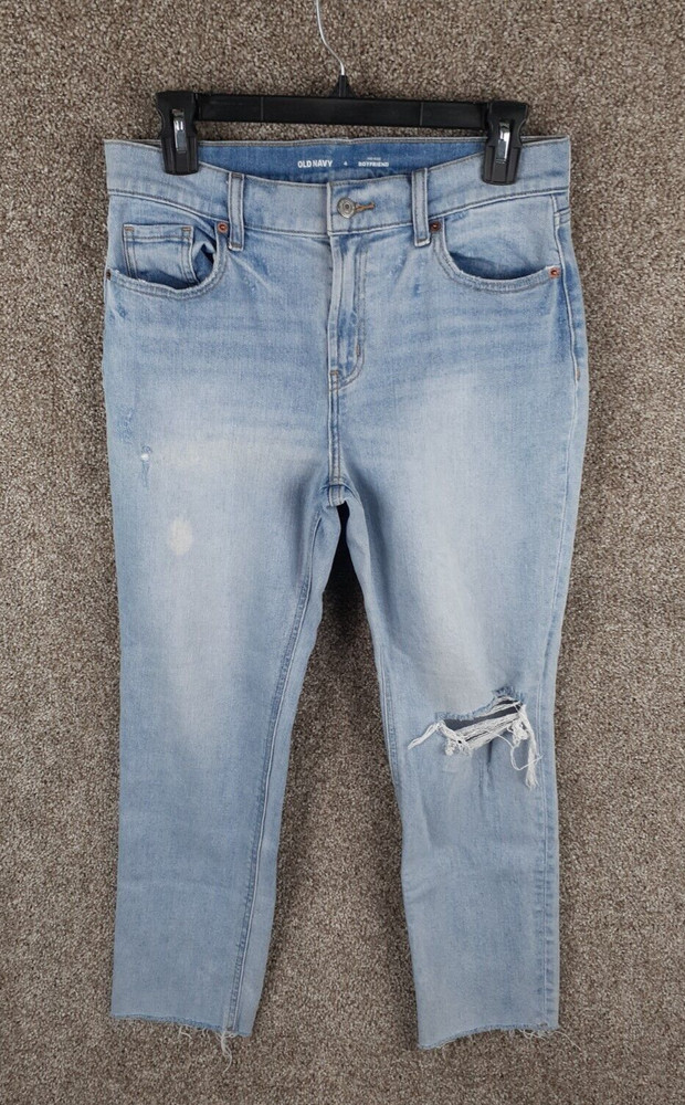 Old Navy Women Boyfriend Mid Rise Distressed Jeans Womens 4 Light Wash Stretch
