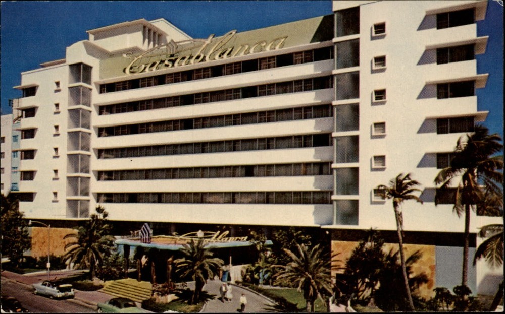 Florida Miami Beach Casablanca Hotel on ocean 1950s cars aerial  postcard sku711