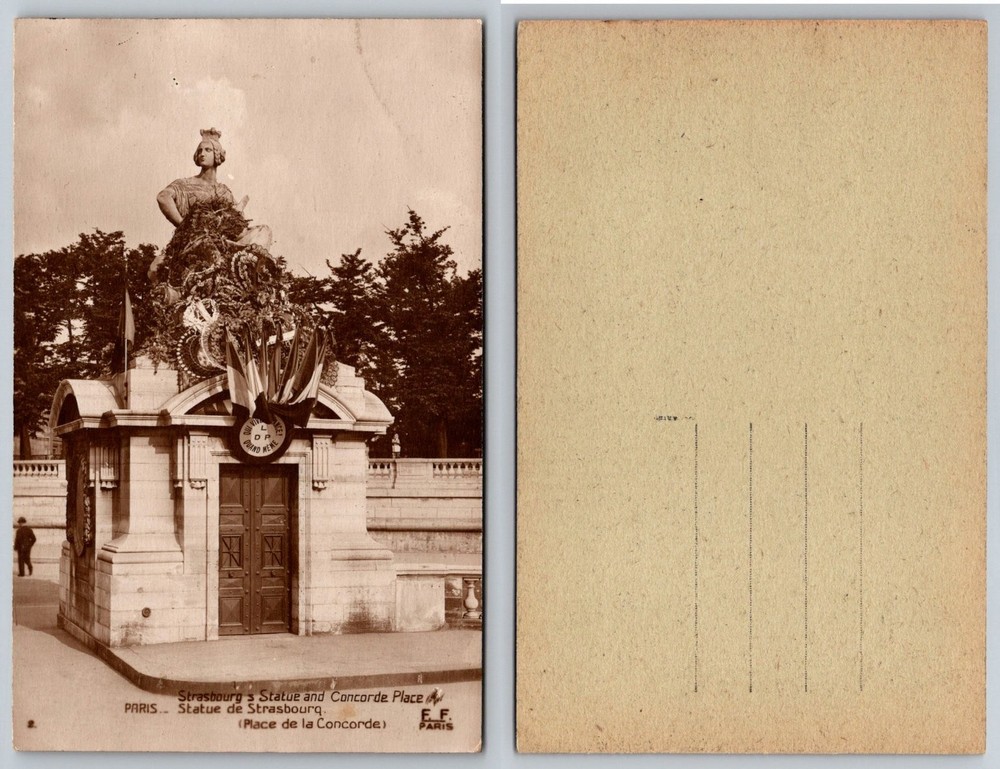 Vintage RPPC Strasbourg Statue Place de la Concorde Paris France F.F. Postcard