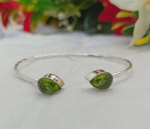 925 Sterling Silver Peridot Gemstone Bangles Handmade Jewelry AK587