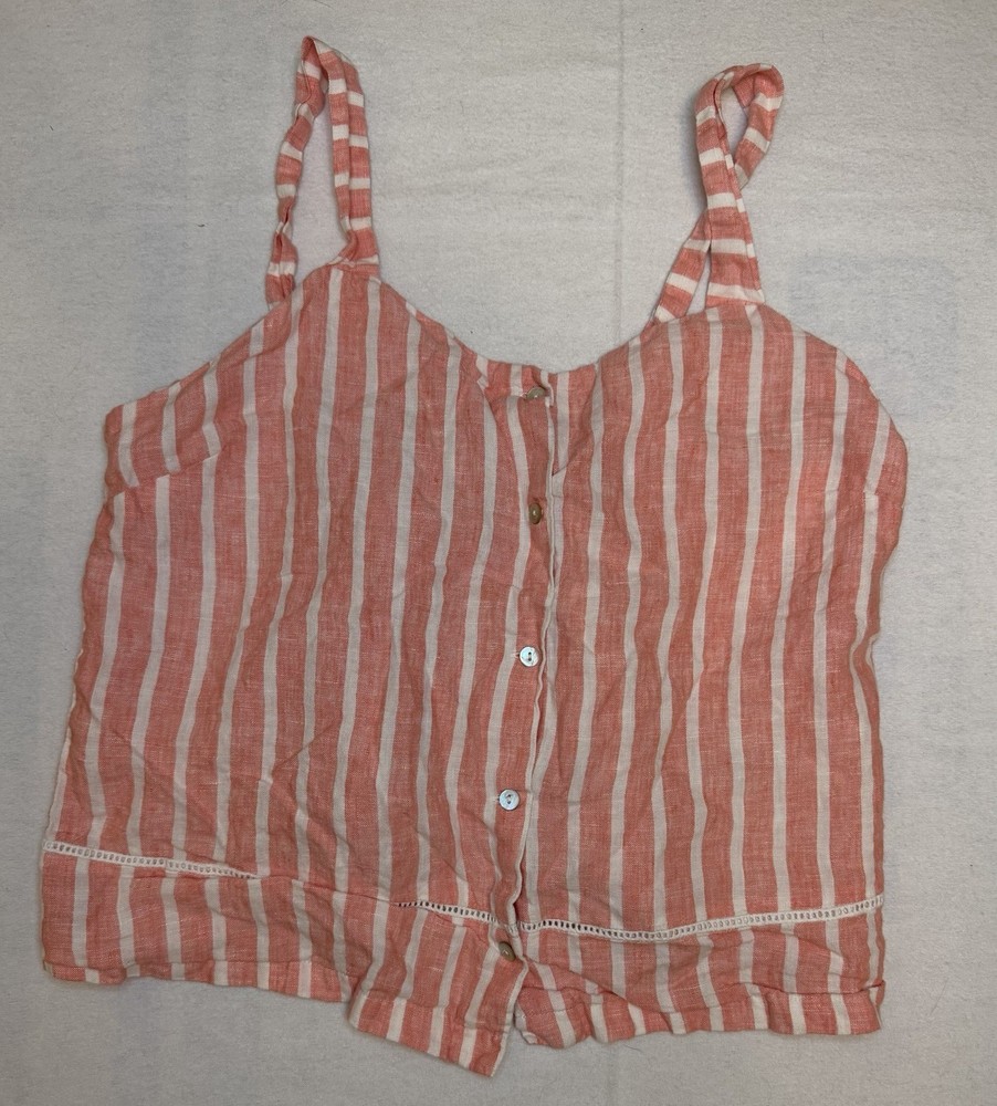 C&C California 100% Linen Pink Stripe Tank Top Size Small Boho Lagenlook Beach