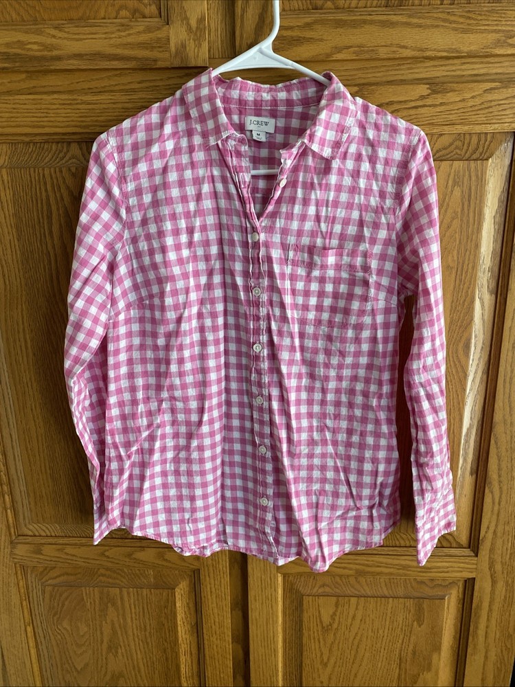 J. Crew Factory 100% Cotton Pink Plaid Button Up Shirt Women’s Medium