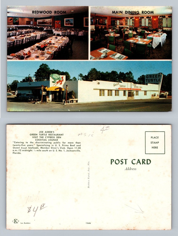Jacksonville, FL-Florida, Green Turtle Restaurant Dining Vintage Postcard