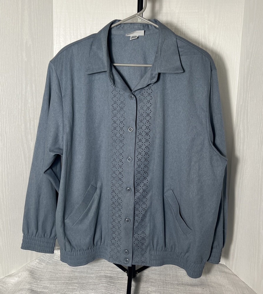 Ladies Blue Light  Jacket, Button Front, Laser Cut Design Alfred Dunner Size 14