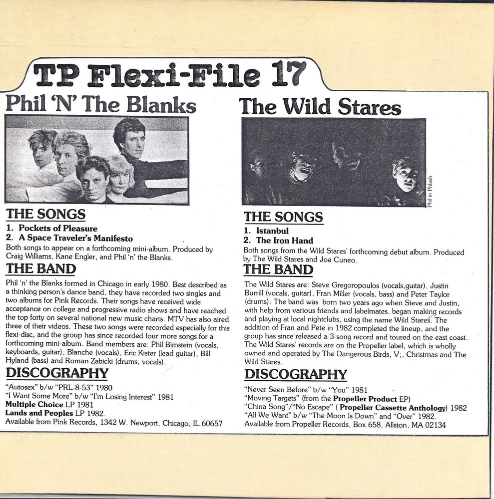 1983 Trouser Press Magazine  Flexi Disc #17 Phil 'N' The Blanks/The Wild Stares