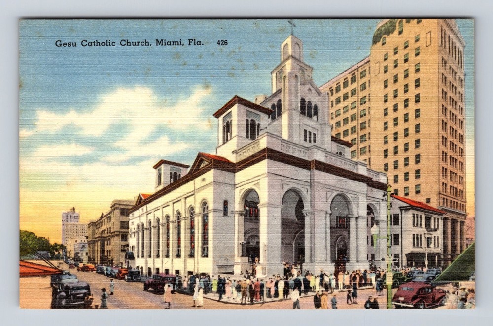 Miami FL-Florida Gesu Catholic Church Vintage Postcard