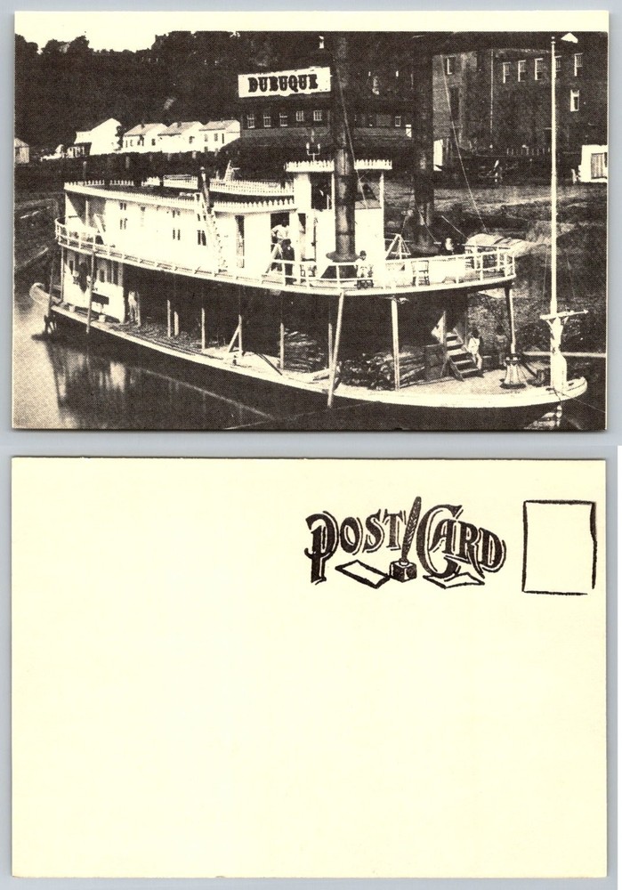 Steamboat DUBUQUE Riverboat Vintage Postcard Black & White Iowa History
