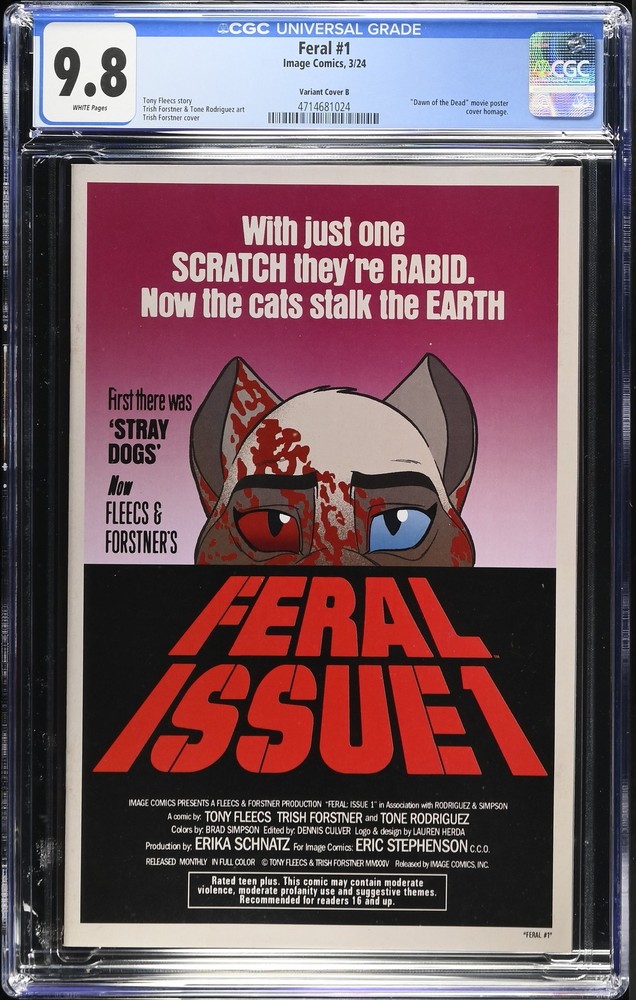 Feral 1 CGC 9.8 Variant Cover B Dawn of the Dead movie poster cover homage