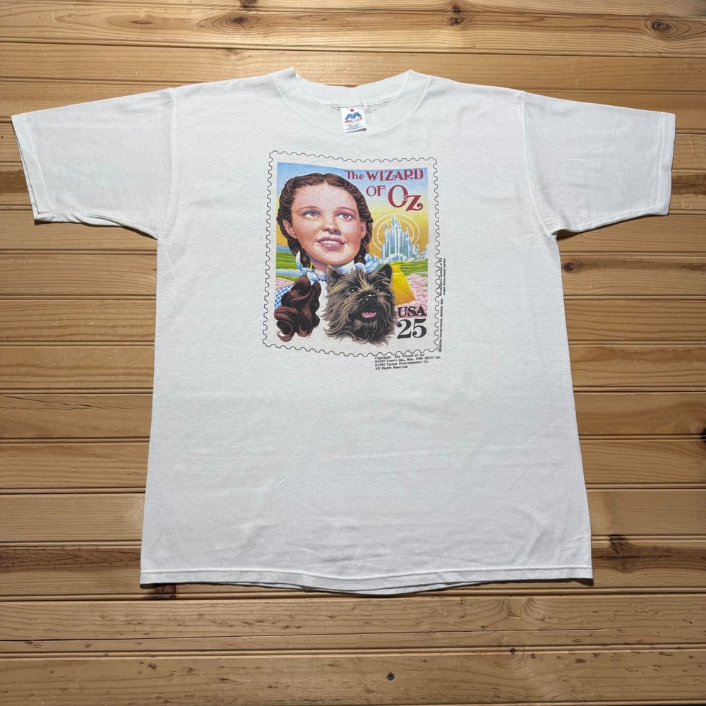 Vintage 1990 The Wizard of Oz Dorothy Toto Postage Stamp Graphic T-Shirt USA XL