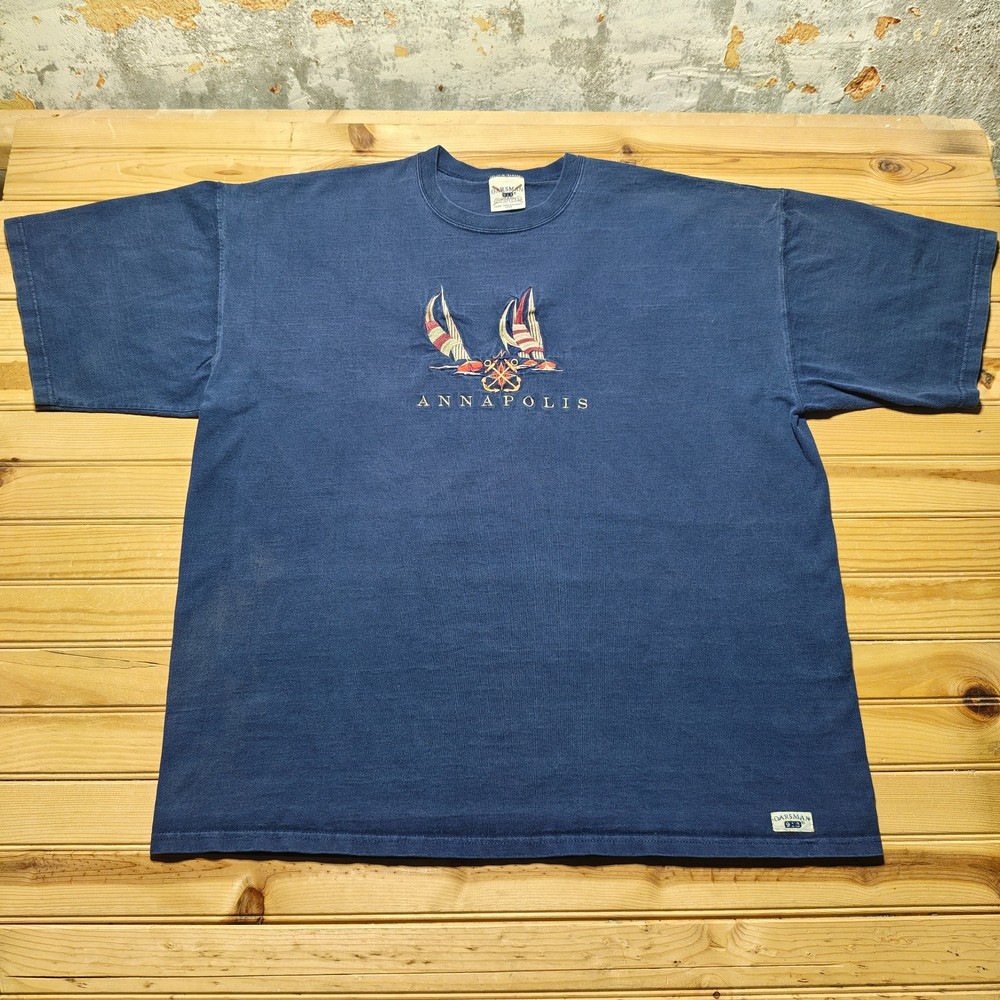 Vintage 90s Annapolis Sailboat Nautical Graphic Embroidered T-Shirt USA - 2XL