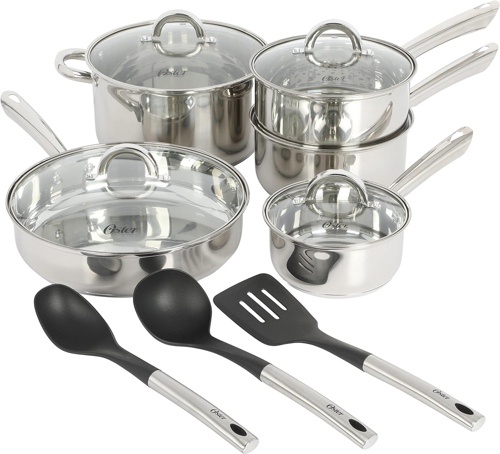 Sangerfield 12 Piece Stainless Steel Cookware Set W/Kitchen Tools