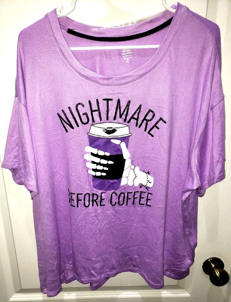 New Purple Halloween Plus 3X Pajama Top Nightmare Before Coffee Cute!