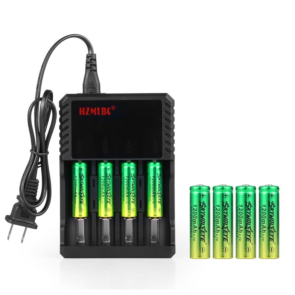 8pcs SkyWolfEye 14500 Battery 1200mAh 3.7V Rechargeable Cell + 4 Slot Charger