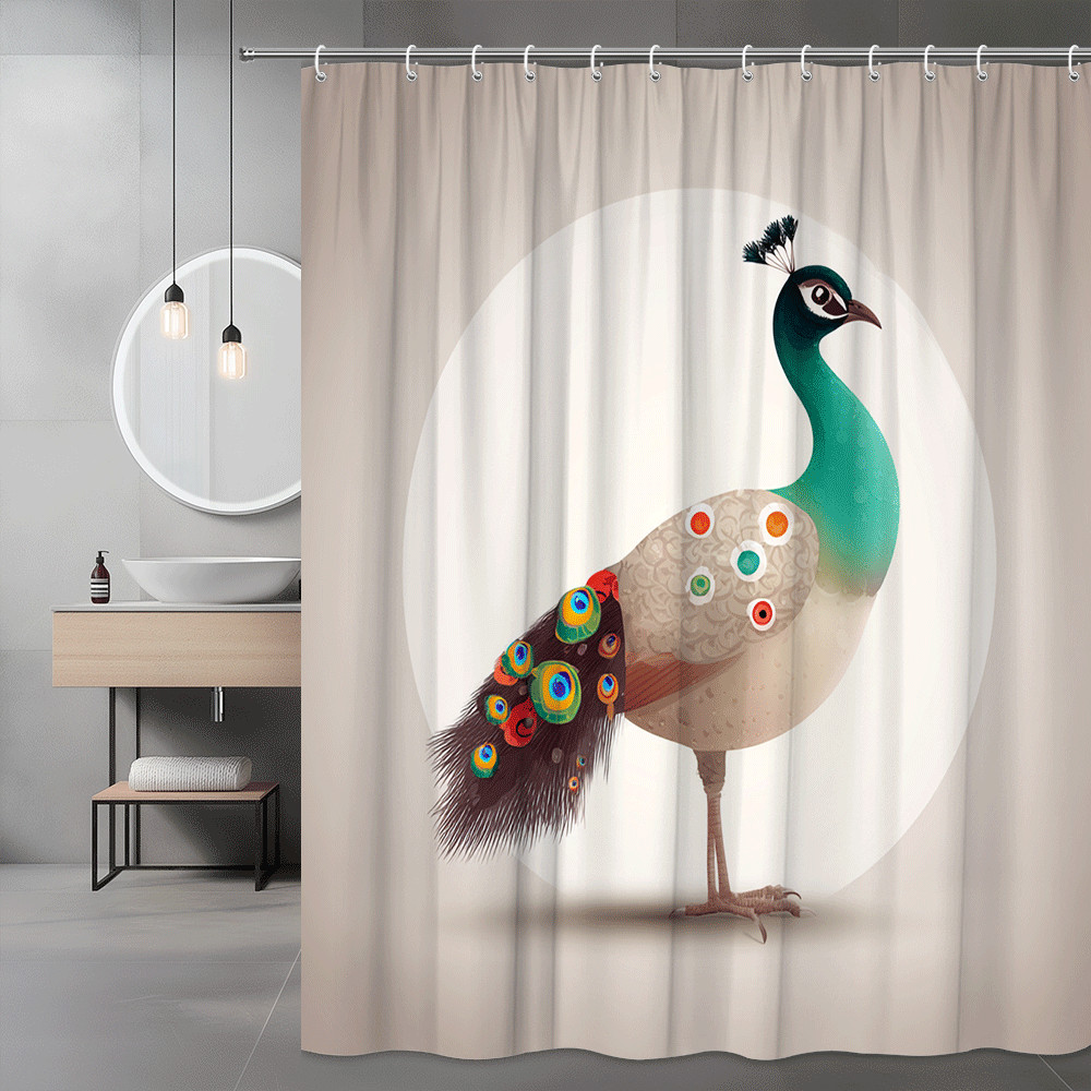 Peacock Shower Curtain Print, Colorful Bird Graphic Bathroom Decor