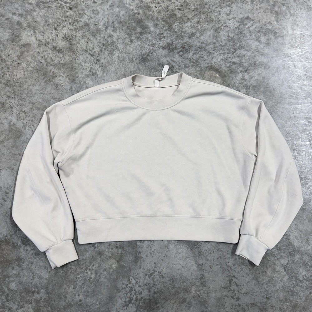 Lululemon Sweatshirt Womens 6 White Oversized Crewneck Cropped Pullover Logo