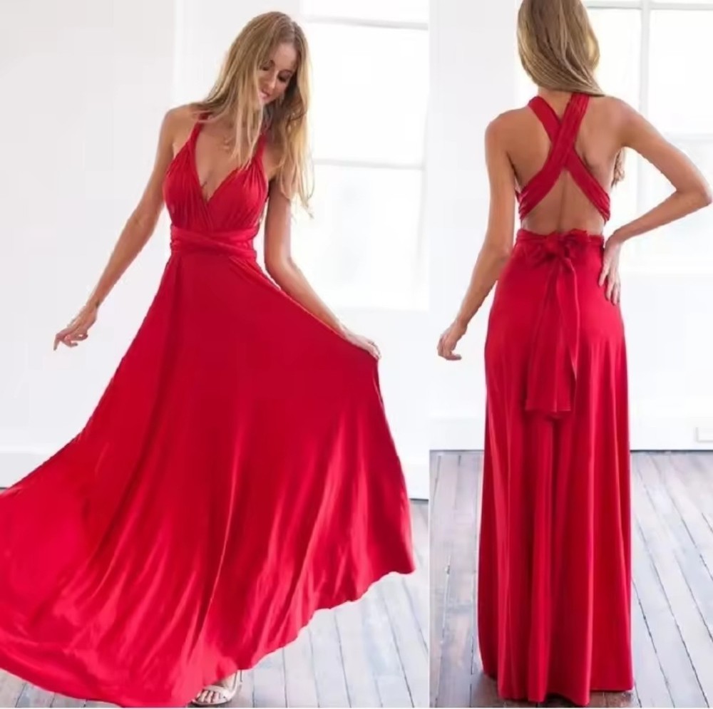 Fashion Multi-worn V-neck Vestidos De Fiesta Women Long Dress Strapped Lady