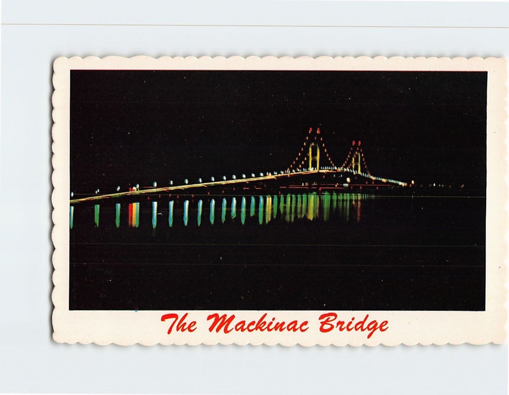 Postcard The Mackinac Bridge At Night Michigan
